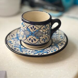 Servin Mexico Coyoacan Hand-Painted Blue Floral Espresso Cup & Saucer